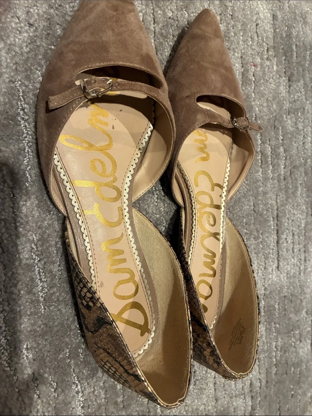 Sam Edelman Taupe Suede Pointed-Toe D'Orsay Flats with Strap